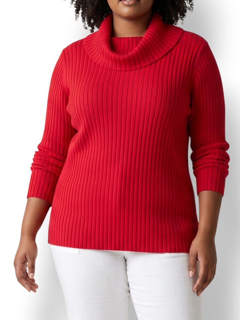 4/$20 Rafaella Red Rib Knit Cowl Neck Sweater XL Long Sleeve Cotton Tunic